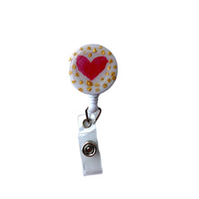 Load image into Gallery viewer, Heart gold polka dots ID badge Reel